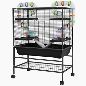 PawHut Large Hamster Cage Rat Cage on Wheels w/ Storage Shelf, Tubes
