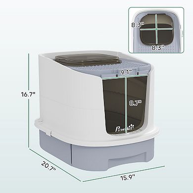 PawHut Cat Litter Box with Lid, Covered Kitty Litter Box Enclosed with Drawer, Scoop