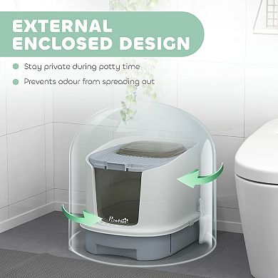 PawHut Cat Litter Box with Lid, Covered Kitty Litter Box Enclosed with Drawer, Scoop