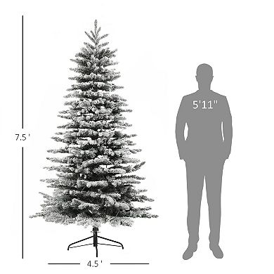 HOMCOM 7.5 ft Pre-Lit Artificial Christmas Tree with Snow Flocked Branches