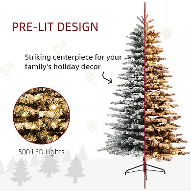 HOMCOM 7.5 ft Pre-Lit Artificial Christmas Tree with Snow Flocked Branches