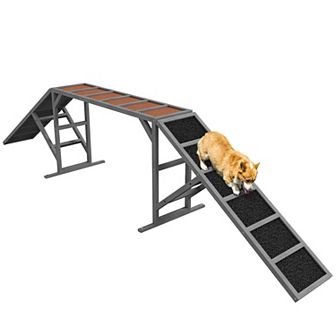 PawHut Dog Agility Equipment, Dog Playground Ramp with Safety Bar, Non-slip Surface
