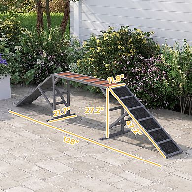 PawHut Dog Agility Equipment Ramp with Safety Bar, Non-slip Surface