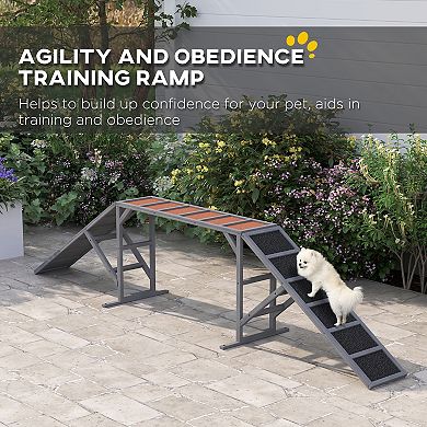PawHut Dog Agility Equipment Ramp with Safety Bar, Non-slip Surface