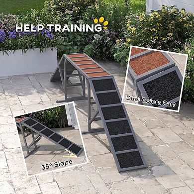 PawHut Dog Agility Equipment Ramp with Safety Bar, Non-slip Surface