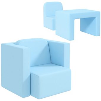 Qaba 2-in-1 Multifunctional Kids Sofa, Convertible Table and Chair Set for Boys Girls, Light Blue