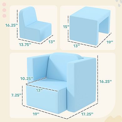 Qaba 2-in-1 Multifunctional Kids Sofa, Convertible Table and Chair Set for Boys Girls, Light Blue