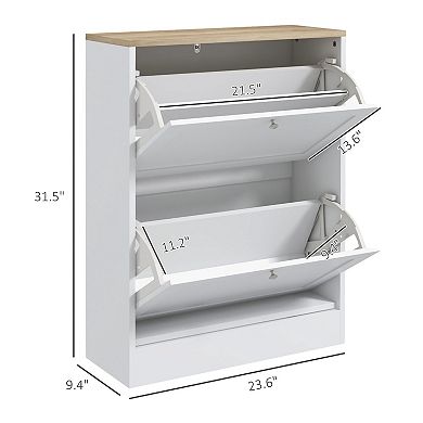 HOMCOM Slim Shoe Cabinet with 2 Flip Drawers & Adjustable Shelves