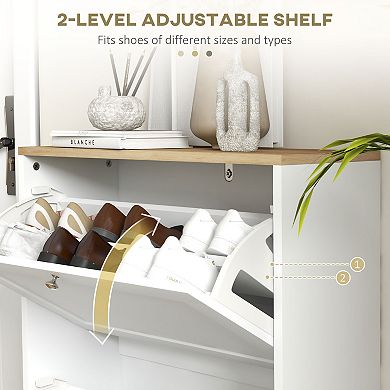 HOMCOM Slim Shoe Cabinet with 2 Flip Drawers & Adjustable Shelves