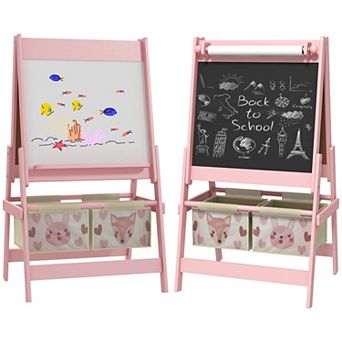 Qaba Art Easel For Kids With Paper Roll, Blackboard, Whiteboard