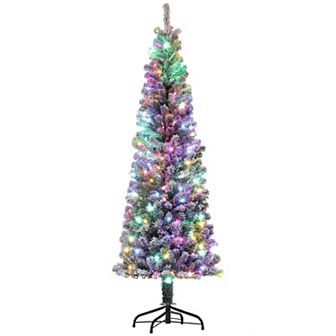 Homcom 6 Ft Pencil Christmas Tree, Pre-lit Xmas Tree W/ Dual Color Lights
