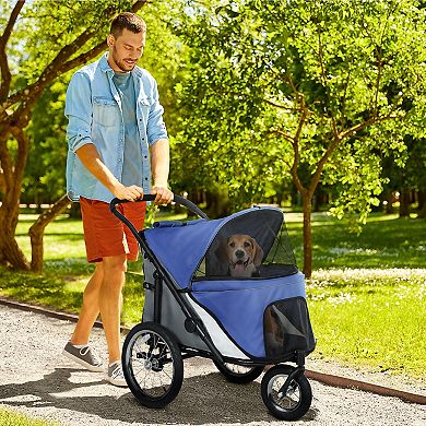 PawHut Dog Stroller, 3 Wheels Pet Stroller w/ One-Hand Fold, Rubber Wheels, Storage Bag