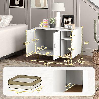 PawHut Cat Litter Box Enclosure, Kitty Litter Box Furniture End Side Table with Scratching Pad