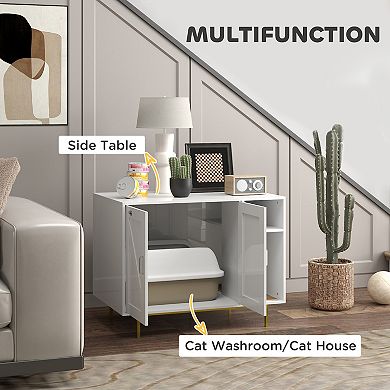 PawHut Cat Litter Box Enclosure, Kitty Litter Box Furniture End Side Table with Scratching Pad