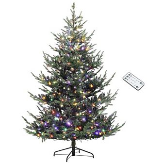 HOMCOM 7.5 ft Prelit Artificial Christmas Tree with Dual Color LED Lights