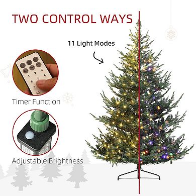 HOMCOM 7.5 ft Prelit Artificial Christmas Tree with Dual Color LED Lights