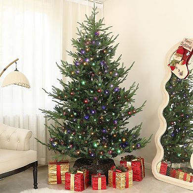 HOMCOM 7.5 ft Prelit Artificial Christmas Tree with Dual Color LED Lights