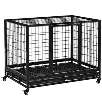 PawHut 43" Heavy Duty Dog Crate, Indestructible Dog Cage Kennel with Removable Tray