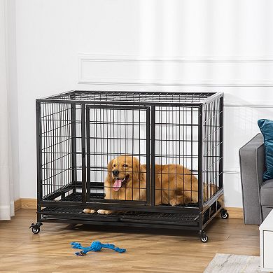 PawHut 43" Heavy Duty Dog Crate, Indestructible Dog Cage Kennel with Removable Tray