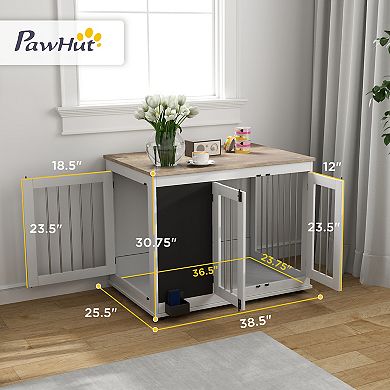 PawHut 39" Furniture Dog Crate w/ Three Doorsboard, for Large Dogs