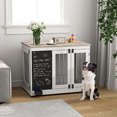 PawHut 39" Furniture Dog Crate w/ Three Doorsboard, for Large Dogs