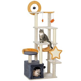Pawhut Cat Tree, 63 Inch Moon And Star Themed Cat Tower