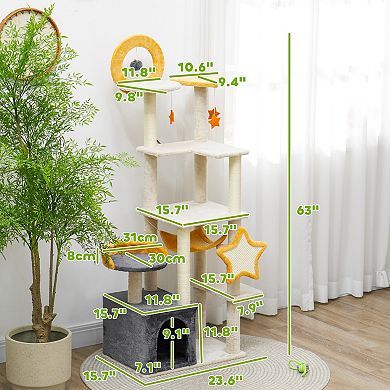 PawHut Cat Tree, 63 Inch Moon and Star Themed Cat Tower,