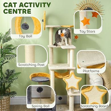 PawHut Cat Tree, 63 Inch Moon and Star Themed Cat Tower,