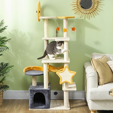 PawHut Cat Tree, 63 Inch Moon and Star Themed Cat Tower,