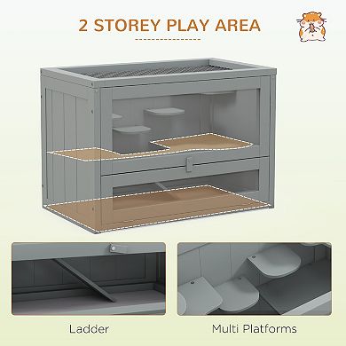 PawHut 2-Level Hamster Cage with Openable Top, Door, Shelf, Ladder