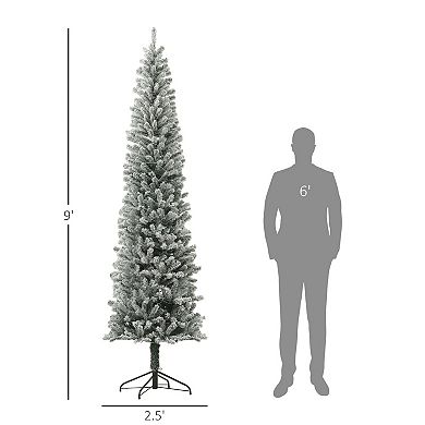 HOMCOM 9 ft Pencil Christmas Tree, Pre-Lit Xmas Tree w/ Dual Color Lights