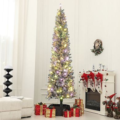 HOMCOM 9 ft Pencil Christmas Tree, Pre-Lit Xmas Tree w/ Dual Color Lights