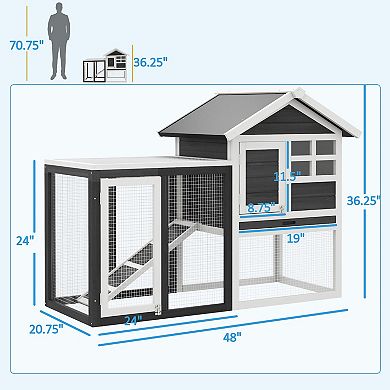48" Bunny Cage 2 Story Rabbit Hutch w/ Run Pull Out Tray Ramp