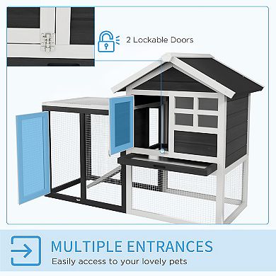 48" Bunny Cage 2 Story Rabbit Hutch w/ Run Pull Out Tray Ramp