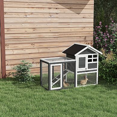 48" Bunny Cage 2 Story Rabbit Hutch w/ Run Pull Out Tray Ramp