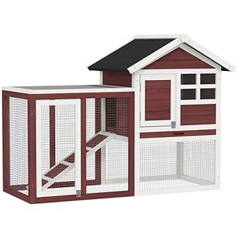 PawHut 49inch Rabbit Hutch 2 Story Small Animal House w/ Run Pull Out Tray Ramp