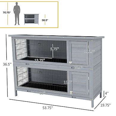 Wooden Rabbit Hutch w/ Dividers Asphalt Roof for Small Animals & Outdoors