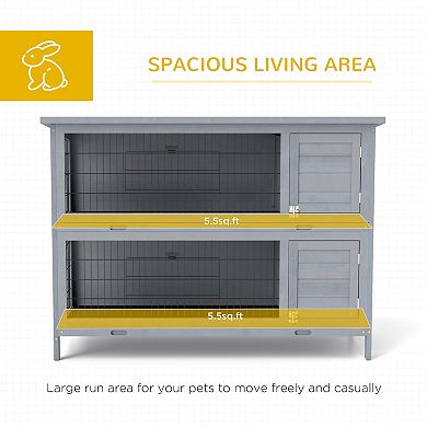 Wooden Rabbit Hutch w/ Dividers Asphalt Roof for Small Animals & Outdoors