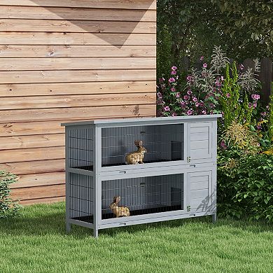 Wooden Rabbit Hutch w/ Dividers Asphalt Roof for Small Animals & Outdoors
