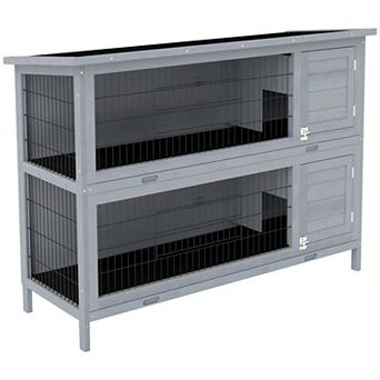 PawHut Wooden Bunny Cage w/ Dividers and Pull Out Trays for Outdoors