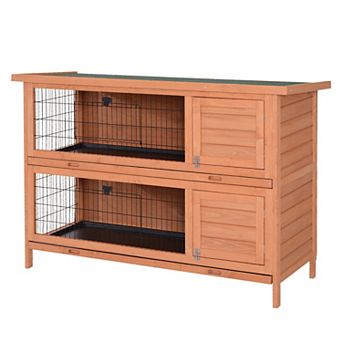 PawHut Wooden Bunny Cage w/ Dividers and Pull Out Trays for Outdoors