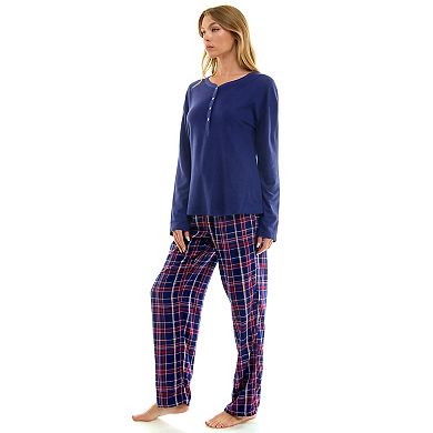 Petite Croft & Barrow® Henley Pajama Top & Flannel Pajama Bottoms Set