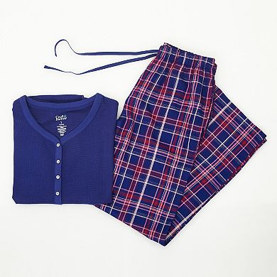 Petite Croft & Barrow® Henley Pajama Top & Flannel Pajama Bottoms Set