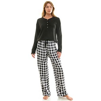 Petite Croft & Barrow® Henley Pajama Top & Flannel Pajama Bottoms Set