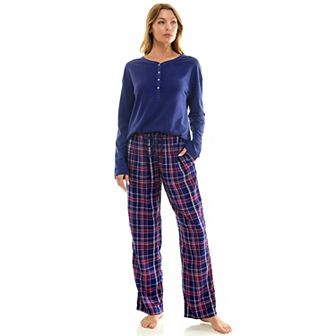 Petite Croft & Barrow® Henley Pajama Top & Flannel Pajama Bottoms Set