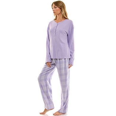 Women's Croft & Barrow® Henley Pajama Top & Flannel Pajama Bottoms Set