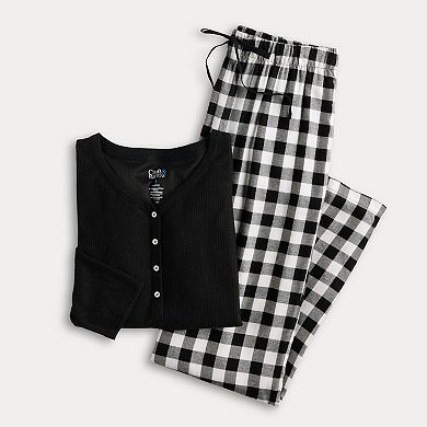 Women's Croft & Barrow® Henley Pajama Top & Flannel Pajama Bottoms Set
