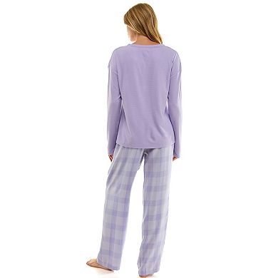 Women's Croft & Barrow® Henley Pajama Top & Flannel Pajama Bottoms Set