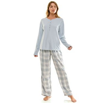 Women's Croft & Barrow® Henley Pajama Top & Flannel Pajama Bottoms Set