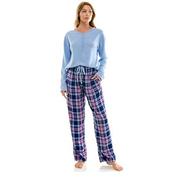 Women's Croft & Barrow® Henley Pajama Top & Flannel Pajama Bottoms Set